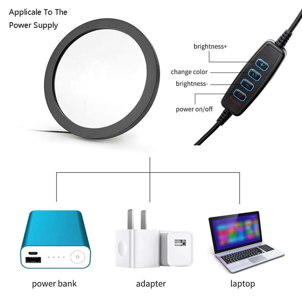 USB Powered Makeup Mirror Moon Lamp 3 Lighting Colors & 4 Brightness Standing or Wall-mounted with Wooden Frame Table Desk Ornament Light