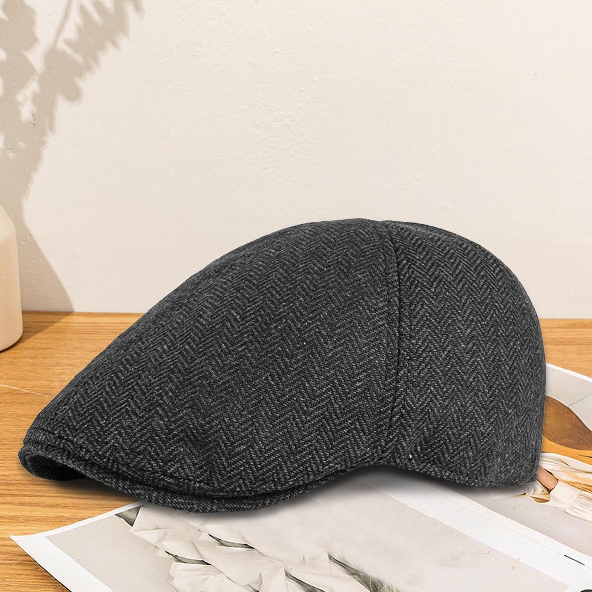 Men Beret Hat English Style Newsboy Hat Black