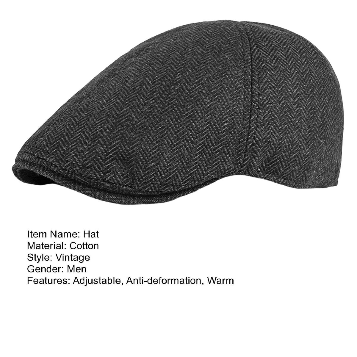 Men Beret Hat English Style Newsboy Hat Black