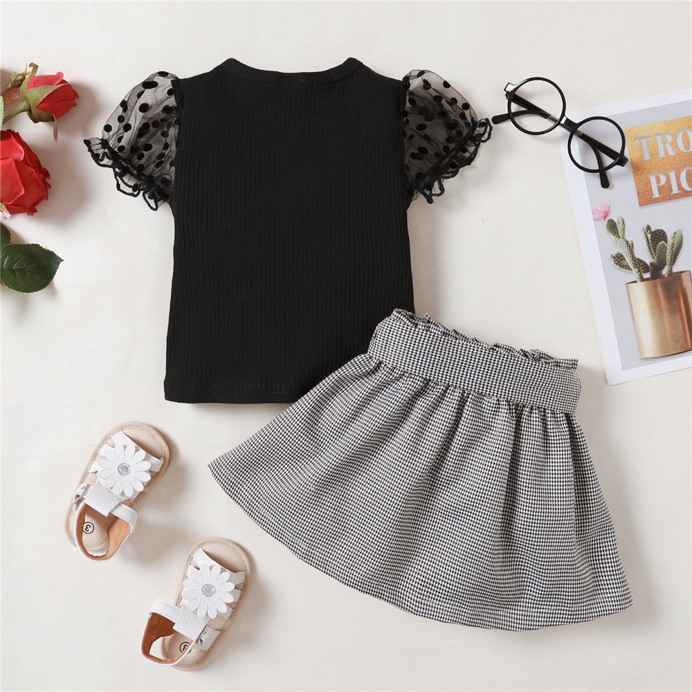 Baby Girl Fashion Summer Outfit Set Bubble Blouse Plaid Skirt