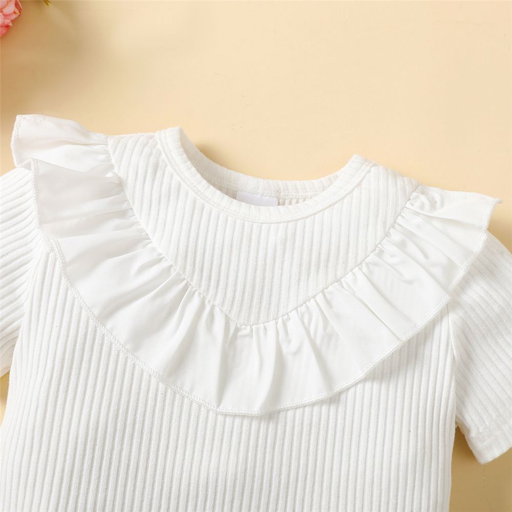 1-6 Years Kid Girl 2PCS Set/Ruffle Collar Short Sleeve Shirt+Floral Shorts
