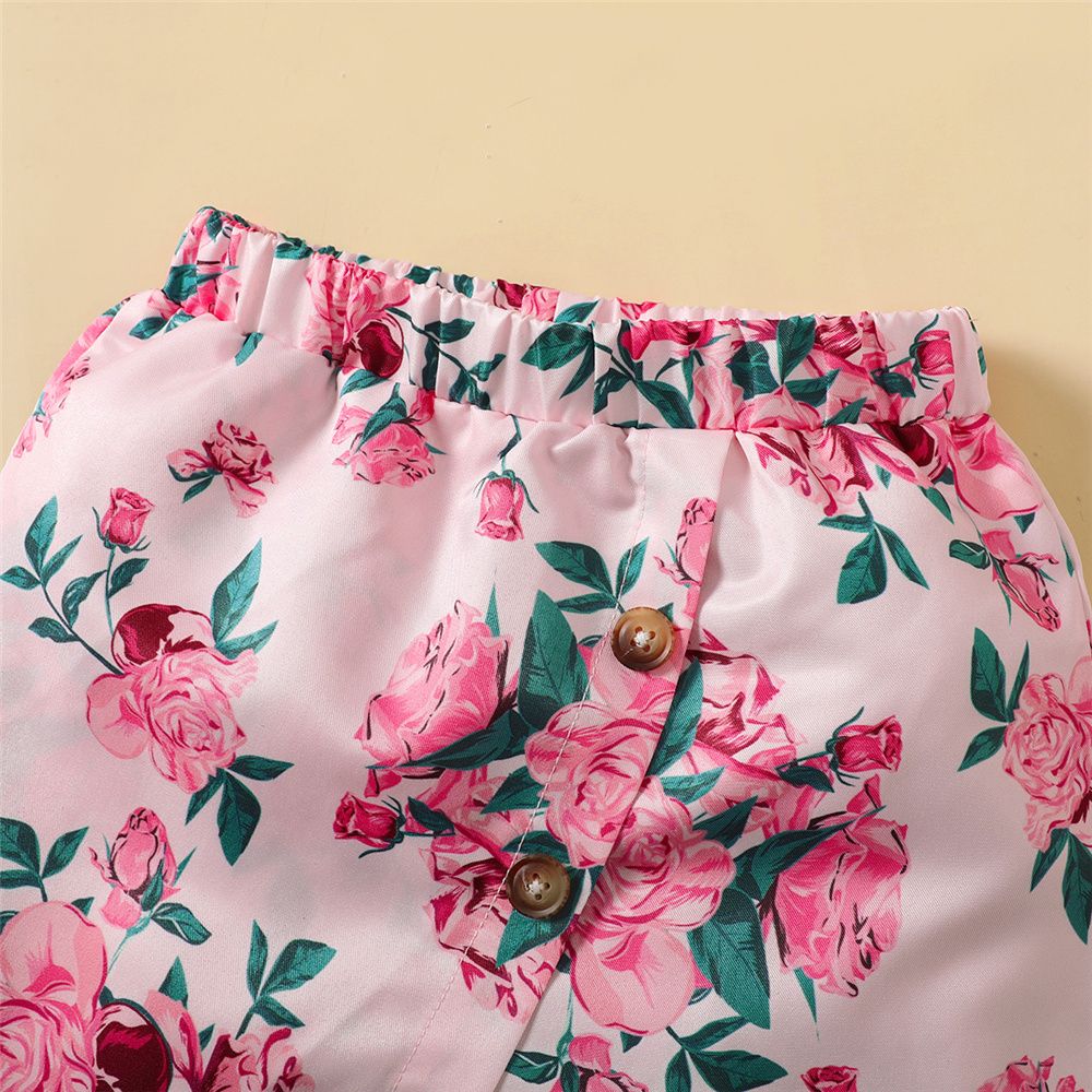 1-6 Years Kid Girl 2PCS Set/Ruffle Collar Short Sleeve Shirt+Floral Shorts