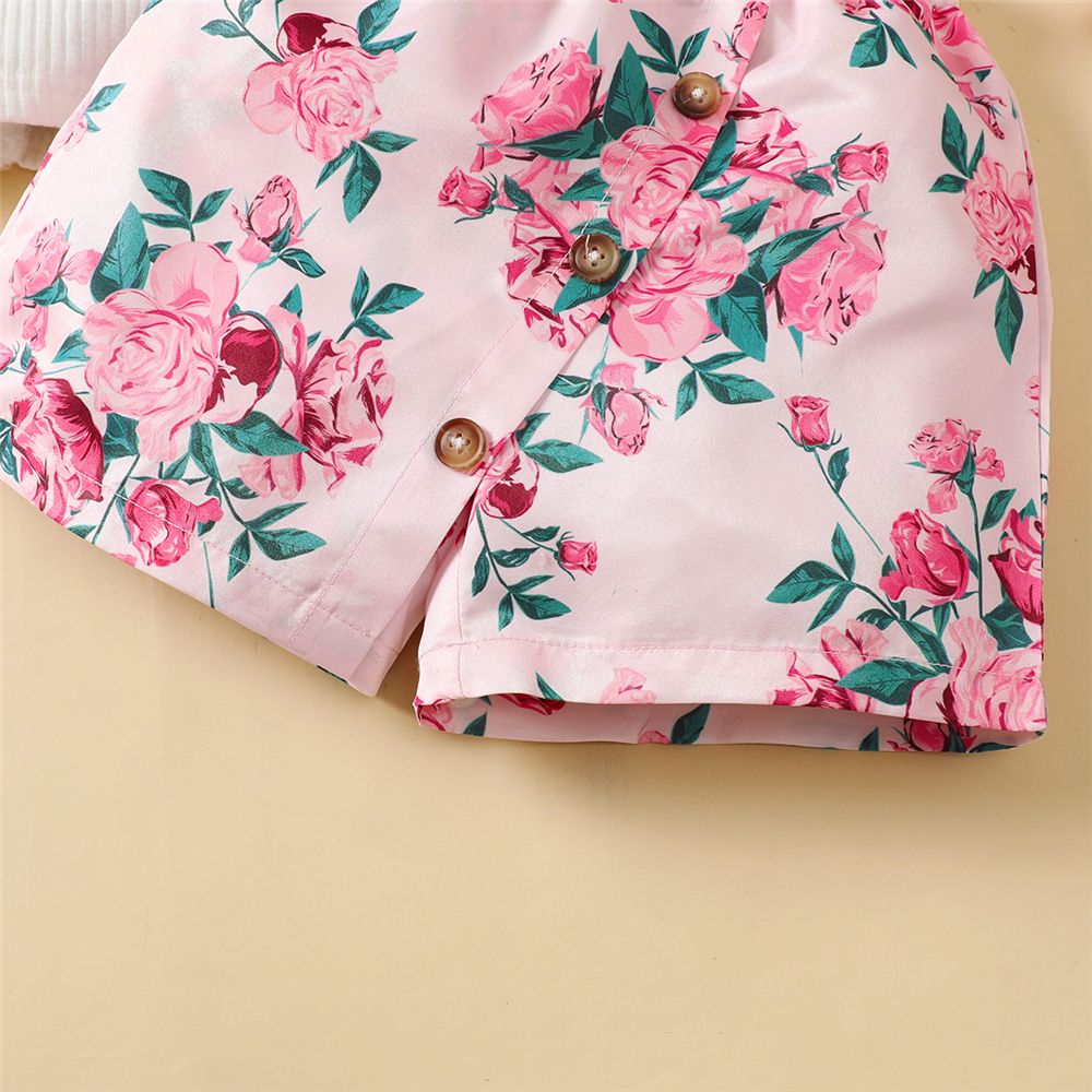 1-6 Years Kid Girl 2PCS Set/Ruffle Collar Short Sleeve Shirt+Floral Shorts