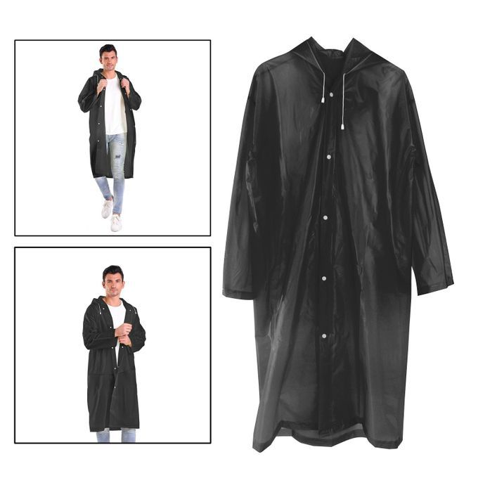 Reusable Raincoats Womens Mens Rain Ponchos Hooded Rainwear Rain Black