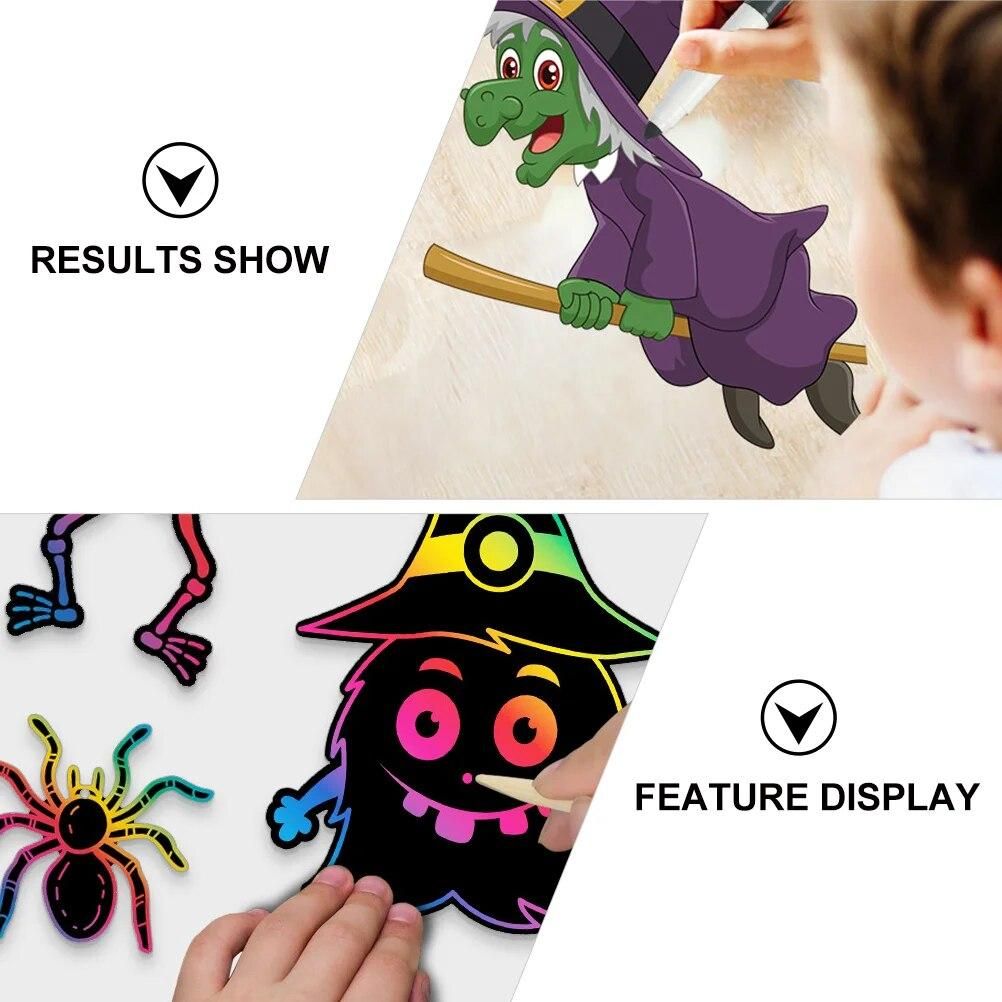 60 Pcs Colorful Halloween Scratch Child Toddlers Toys Boy Wooden Stick Party Paper