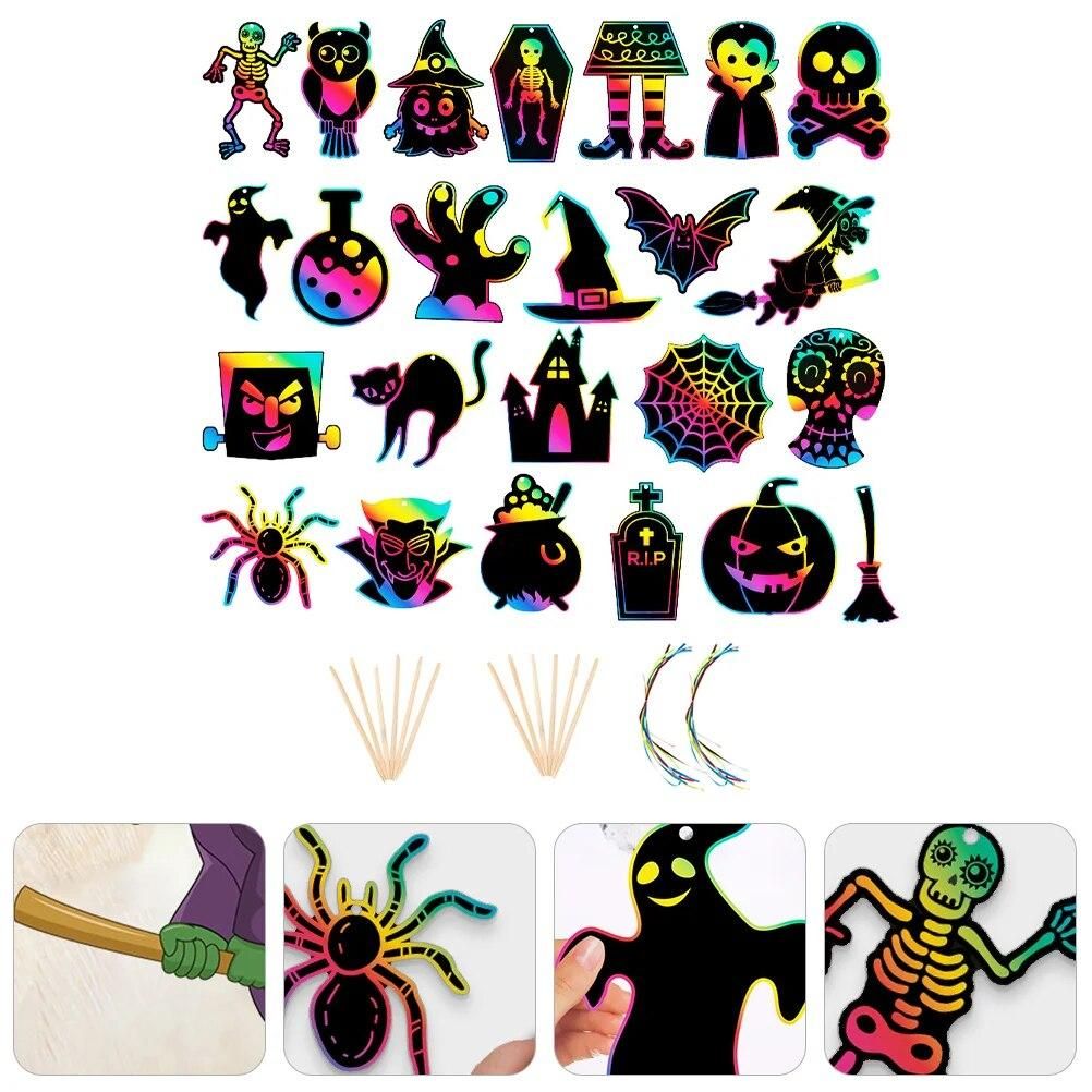 60 Pcs Colorful Halloween Scratch Child Toddlers Toys Boy Wooden Stick Party Paper