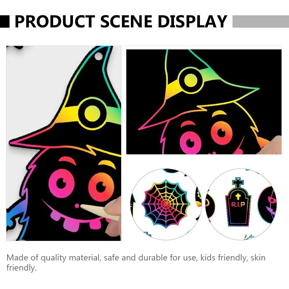 60 Pcs Colorful Halloween Scratch Child Toddlers Toys Boy Wooden Stick Party Paper