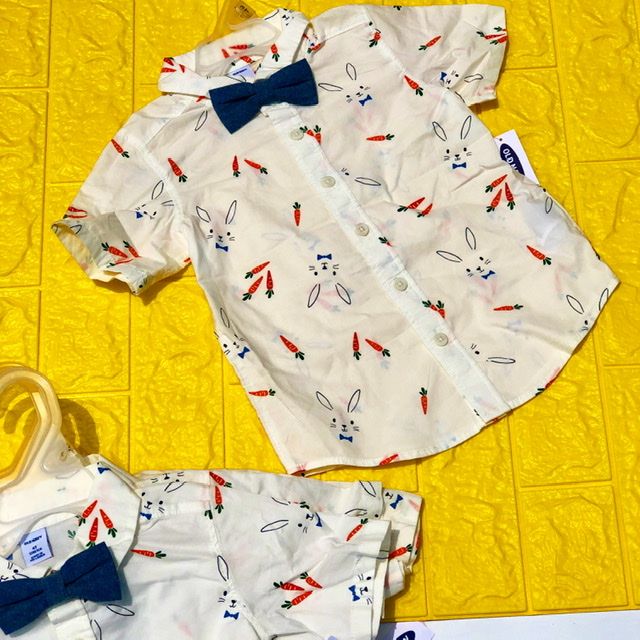 Kids Button-front Shirt With Bow Tie