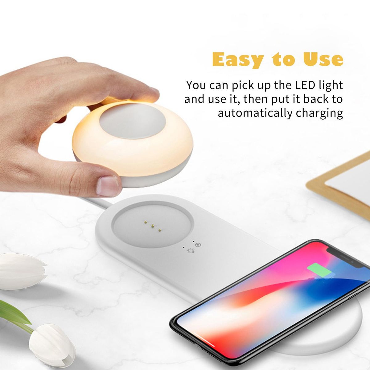Wireless Charging LED Night Light LED Desk Lamp Touch Control Night Light with Wireless Charger Separate Magnetic LED Bedside Lamp for Mobole Phone
