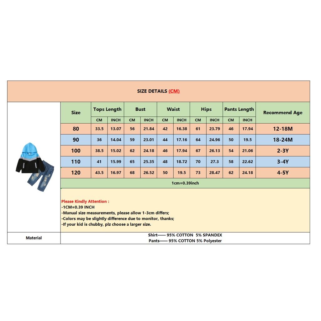 1-5 Years Kids Boy Long Sleeve Hoodie Shirt+Jeans