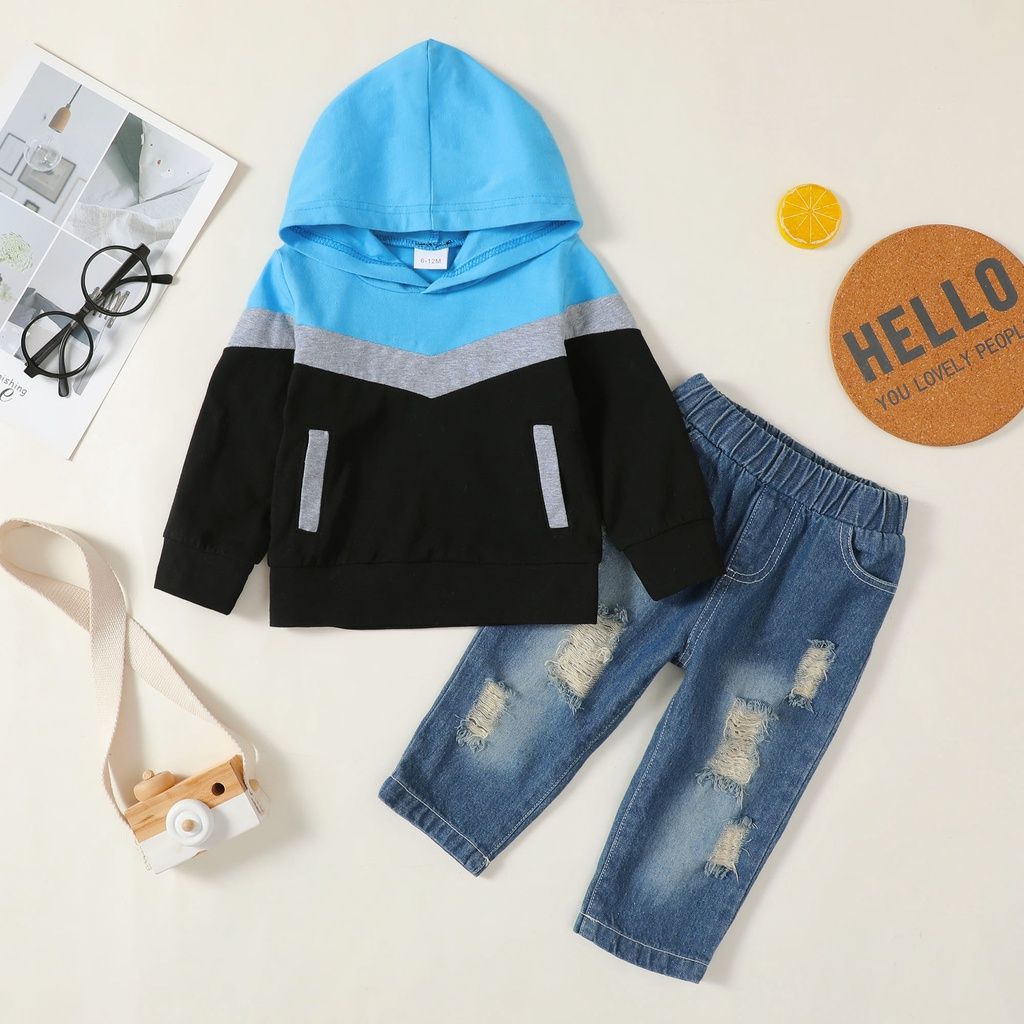 1-5 Years Kids Boy Long Sleeve Hoodie Shirt+Jeans