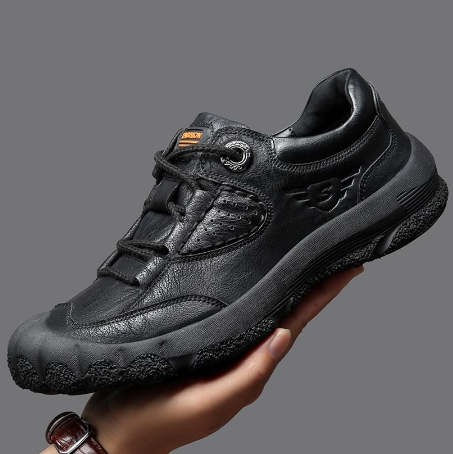 Brand Men Spring Hiking Shoes Waterproof Genuine Leather Sneakers Super Warm Men Ankle Boots Outdoor Male Hiking Boots Work Shoe-Black No Keep Warm