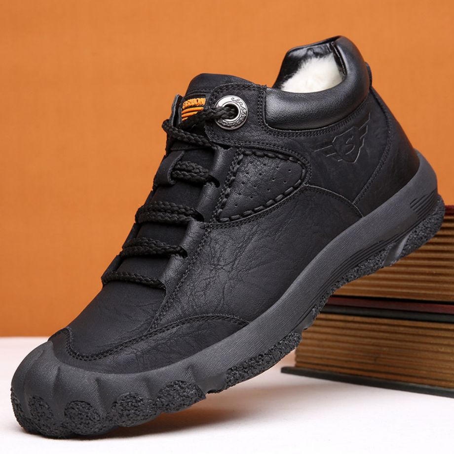 Brand Men Spring Hiking Shoes Waterproof Genuine Leather Sneakers Super Warm Men Ankle Boots Outdoor Male Hiking Boots Work Shoe-Black No Keep Warm