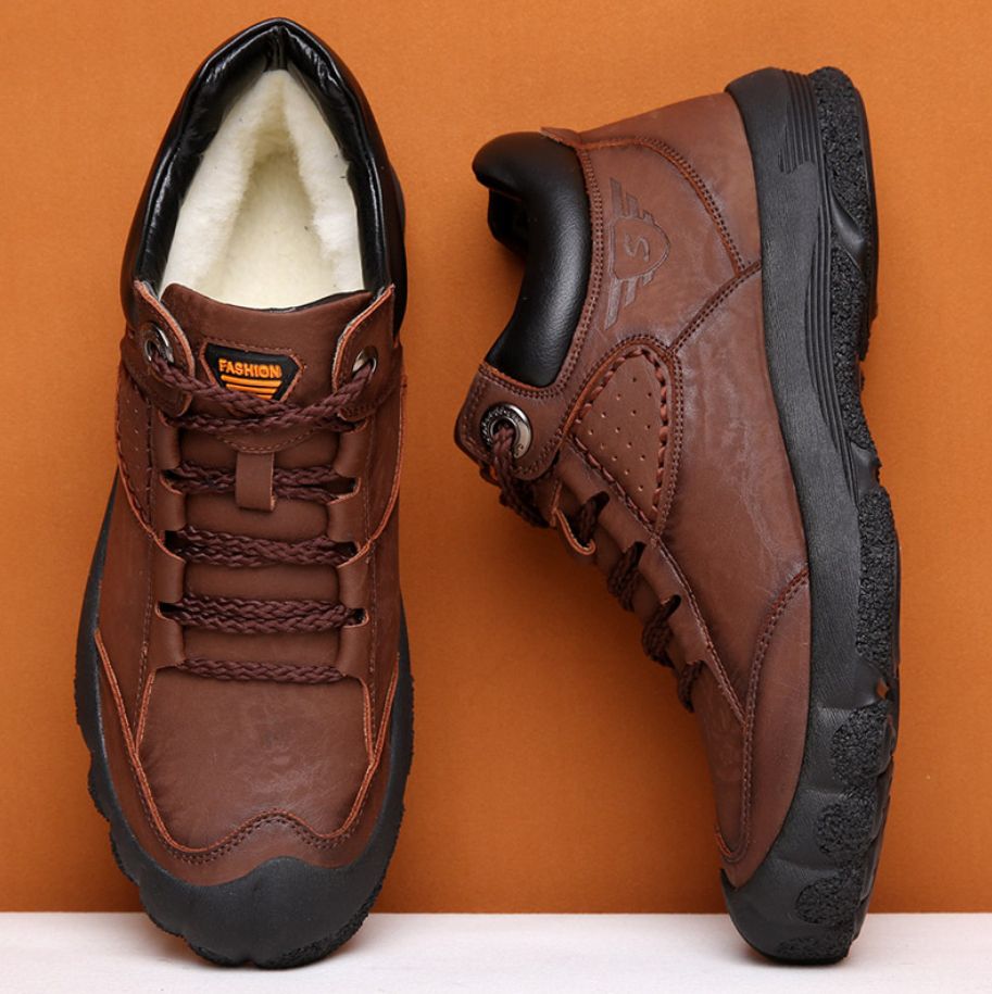 Brand Men Spring Hiking Shoes Waterproof Genuine Leather Sneakers Super Warm Men Ankle Boots Outdoor Male Hiking Boots Work Shoe-Black No Keep Warm