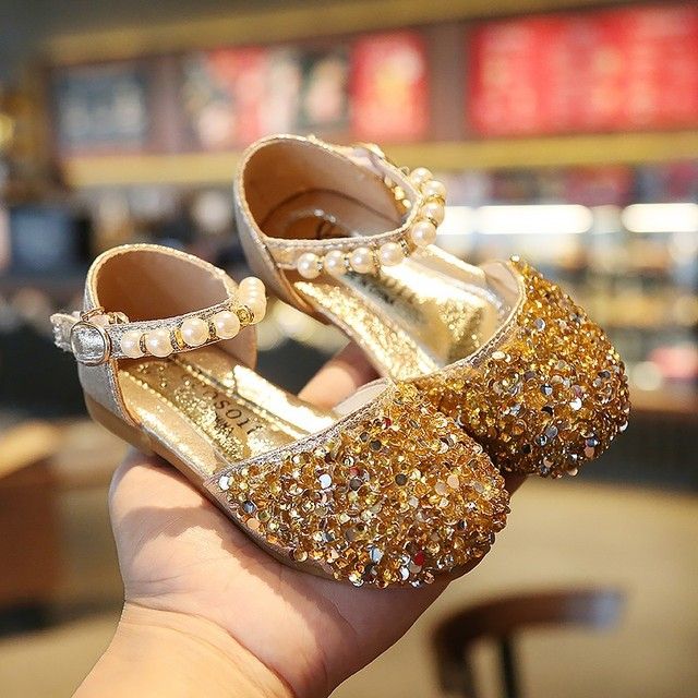 Shoes With Sequins For Golden Princess Footwear