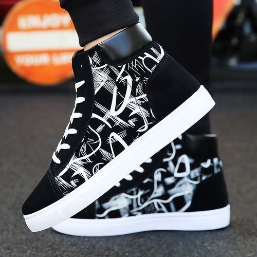 Men's Fashion Sneakers High-top Boots -Black/White