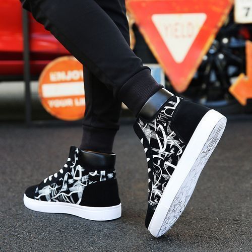 Men's Fashion Sneakers High-top Boots -Black/White