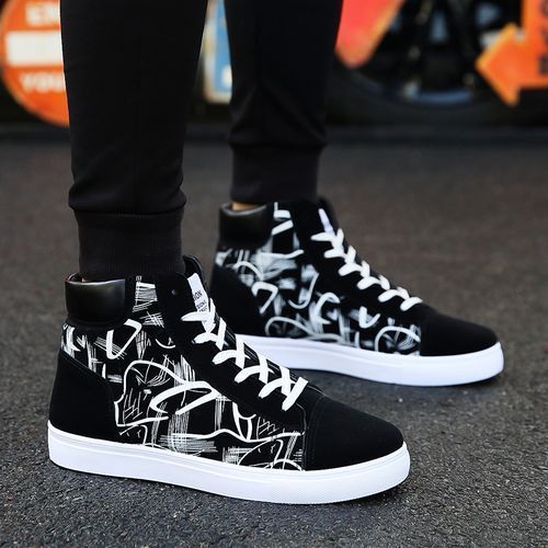 Men's Fashion Sneakers High-top Boots -Black/White