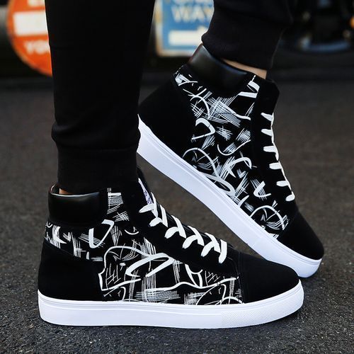 Men's Fashion Sneakers High-top Boots -Black/White