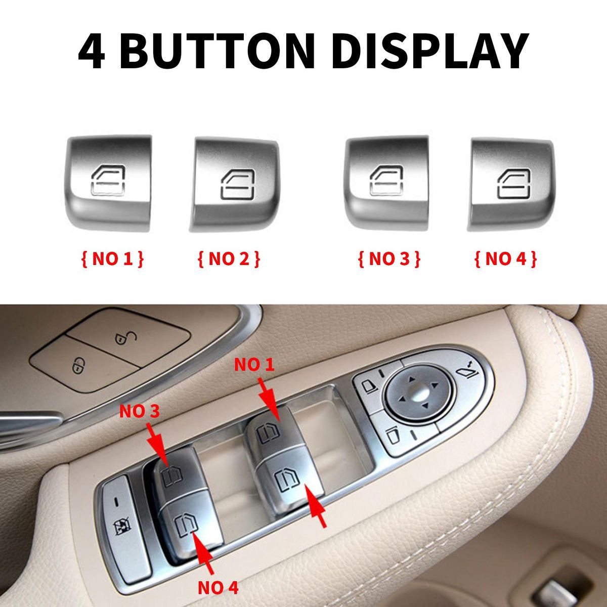 Window Switch Button Covers Replacement For Mercedes Benz C GLC Class W205 W213 2015-2023,W253 GLC Class 2016-2022, Window Control Power Push Button Cover