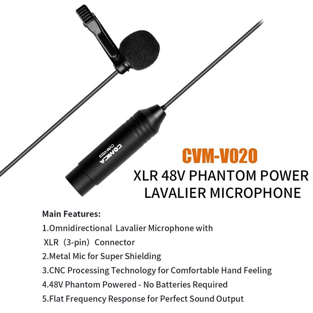 COMICA CVM-V02O Omnidirectional Lavalier Lapel Microphone Condenser Mic XLR Plug Supports 48V Phantom Power Compatible with Camcorders Video Recording