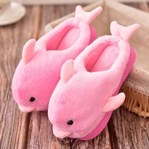 Children's Winter Blue Dolphin Furry Slippers