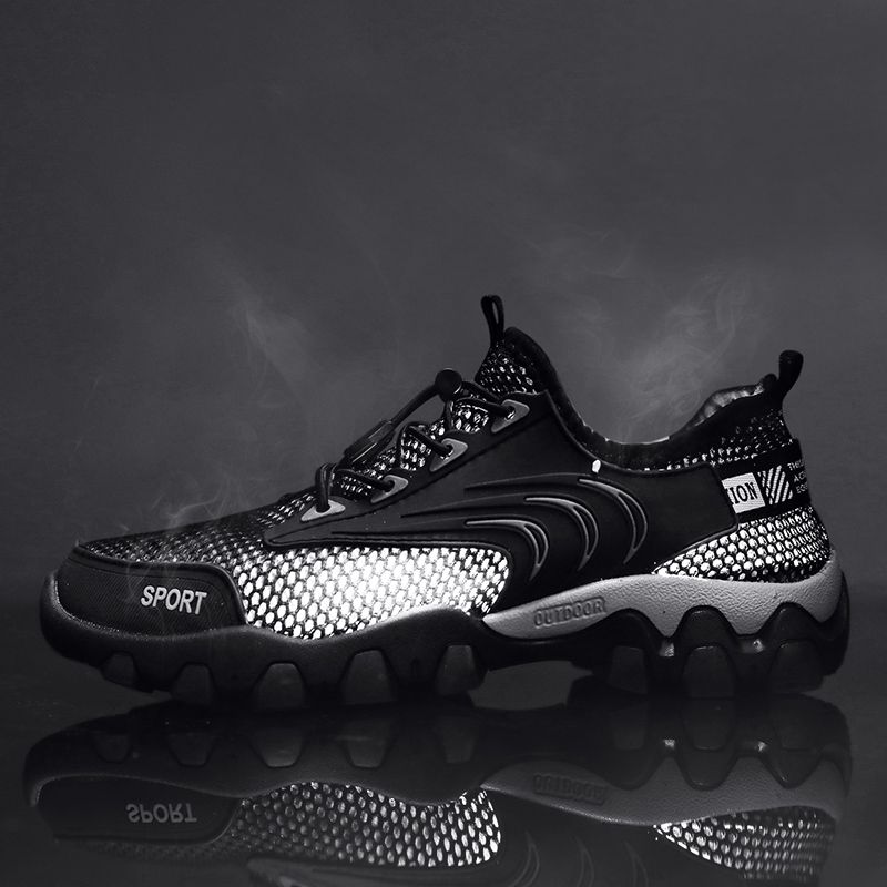 Outdoor Hiking Shoes Men Sneakers Top Quality Size 45 46 Summer Breathable Mesh+Leather Trekking Mountain Climbing Shoes For Men Sport Shoes Quick-dry Water Shoes Male Durable Non-slip Training Sneakers Blue