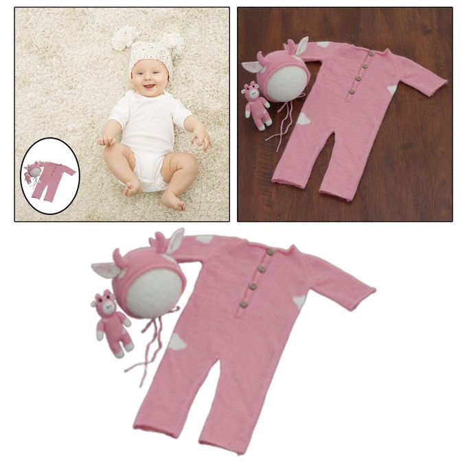 Baby Jumpsuit Knitted Cotton Cute Cow For Halloween Birthday Pink