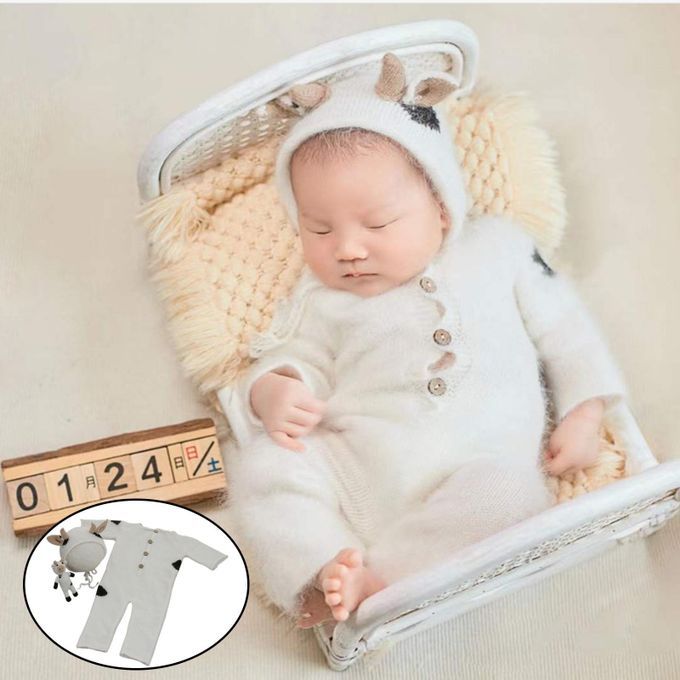 Baby Jumpsuit Knitted Cotton Cute Cow For Halloween Birthday White