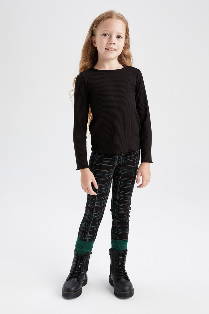 Girl Knitted Legging Fit Leggings -Green