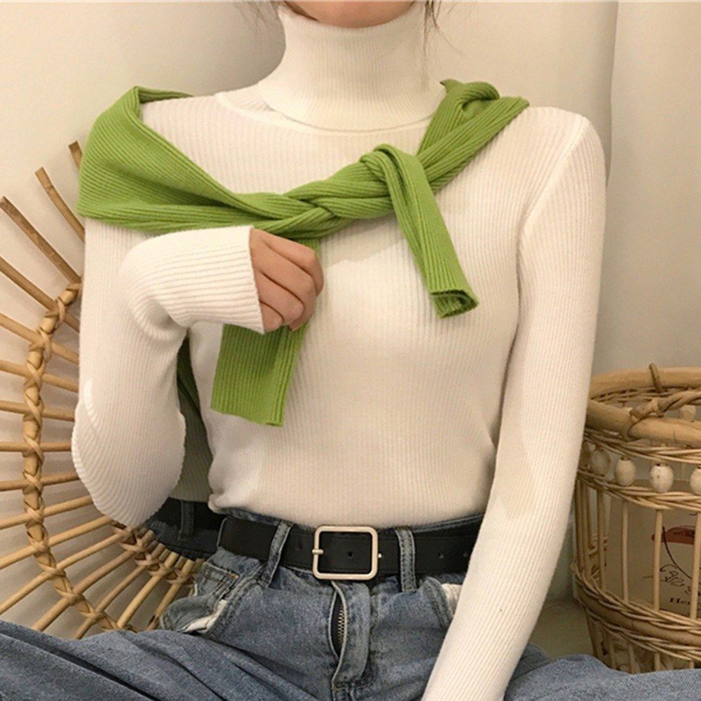 Fashion Women Autumn Winter Knitted Sweater Ribbed Long