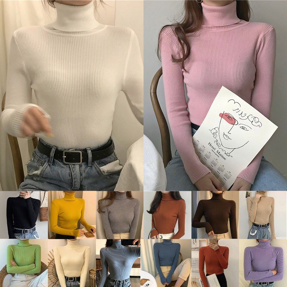 Fashion Women Autumn Winter Knitted Sweater Ribbed Long