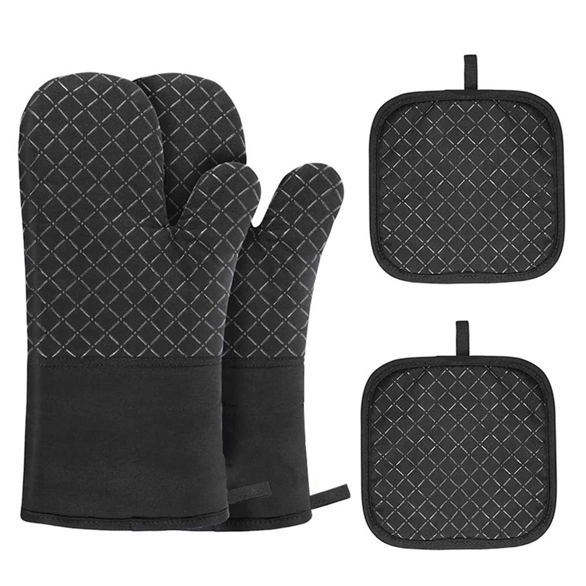 Oven Mitts and Pot Holders 4pcs Set Heat Resistant Oven Gloves and Hot Pads Potholders for BBQ Kitchen Baking Cooking Grilling