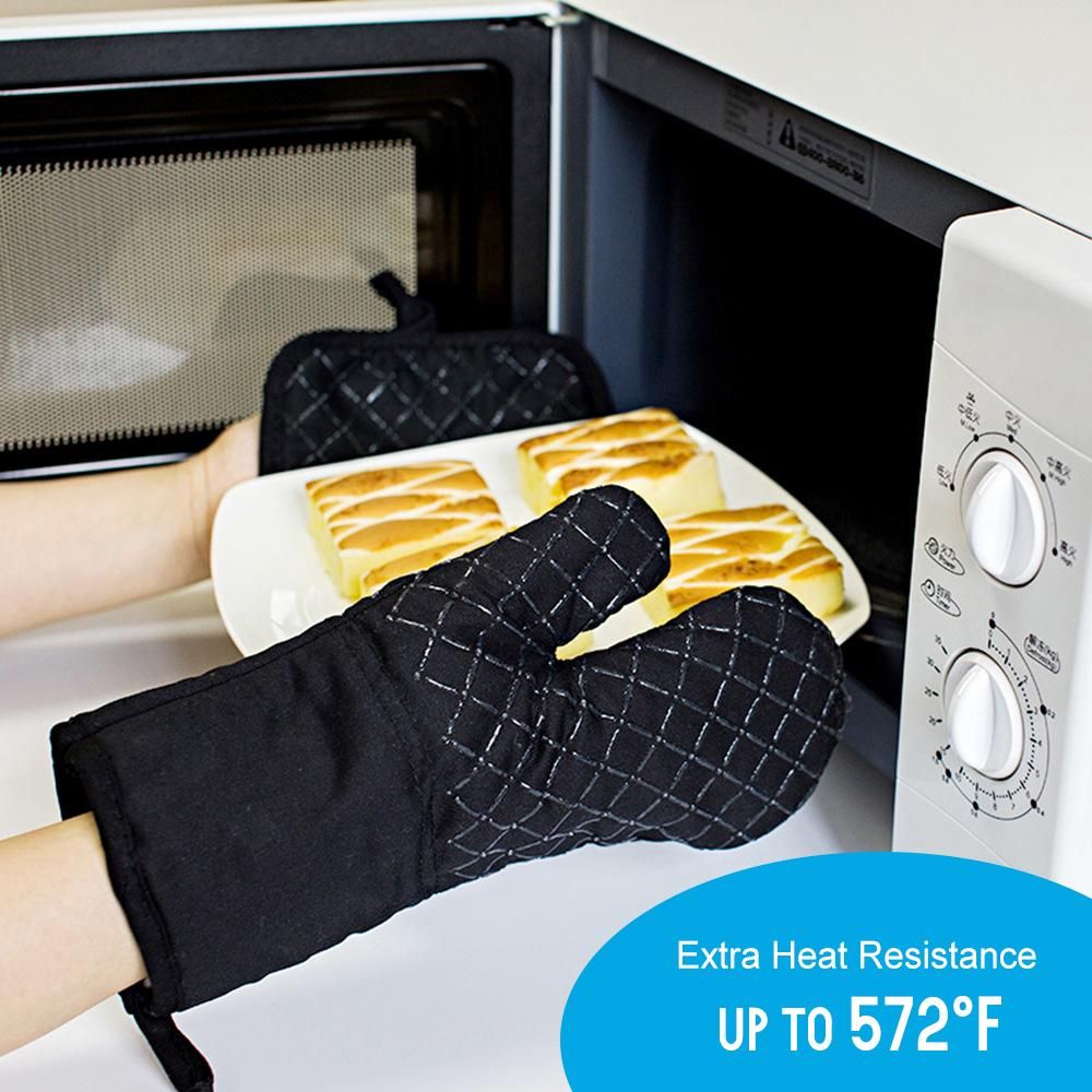 Oven Mitts and Pot Holders 4pcs Set Heat Resistant Oven Gloves and Hot Pads Potholders for BBQ Kitchen Baking Cooking Grilling
