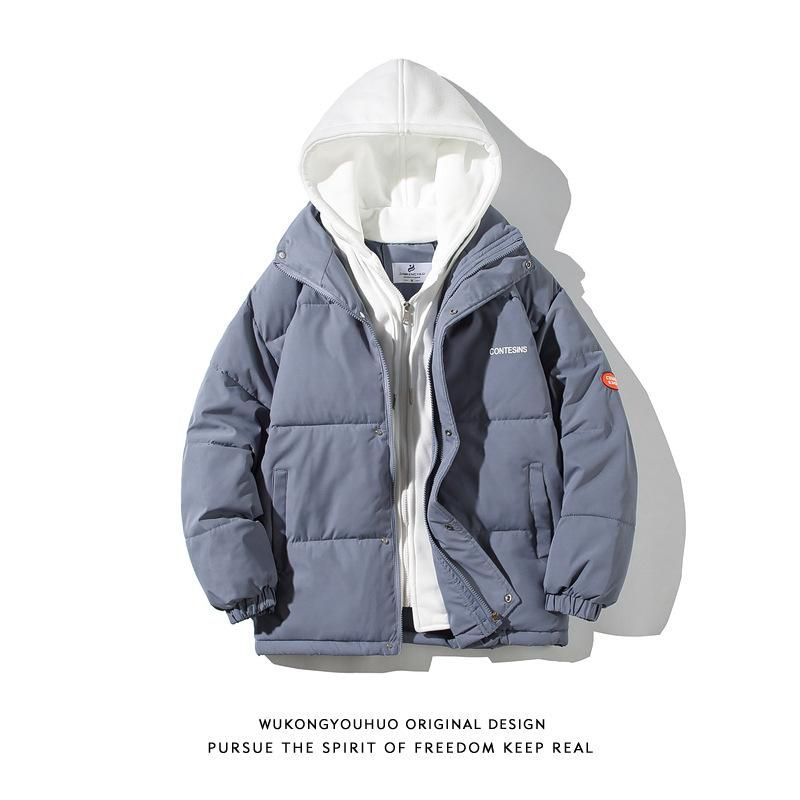 Wukong has stock and fake two-piece patchwork couple hooded jacket. Men's trendy street loose bf