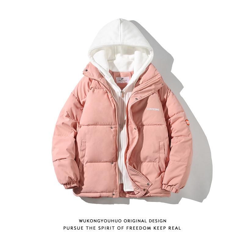 Wukong has stock and fake two-piece patchwork couple hooded jacket. Men's trendy street loose bf