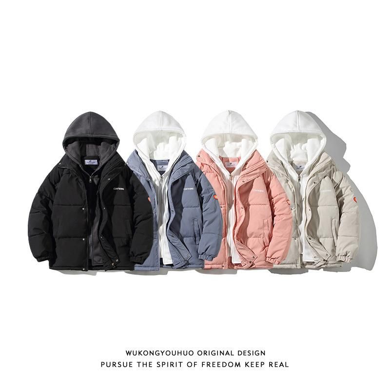 Wukong has stock and fake two-piece patchwork couple hooded jacket. Men's trendy street loose bf