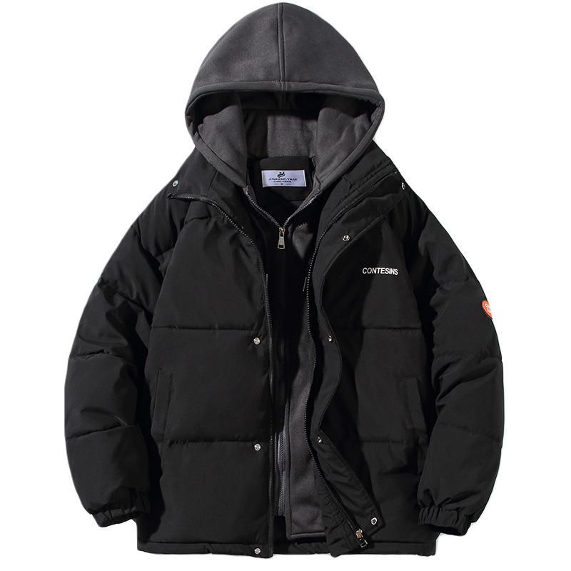 Wukong has stock and fake two-piece patchwork couple hooded jacket. Men's trendy street loose bf