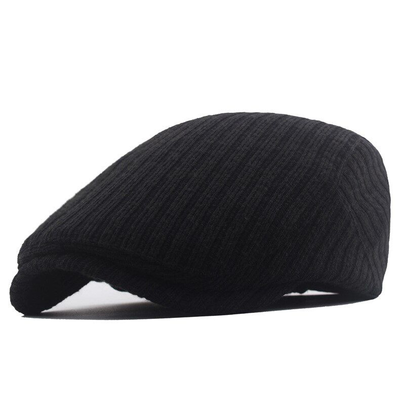 Autumn Winter Wool Knitted Warm Beret Men's Big Head Vintage Herringbone