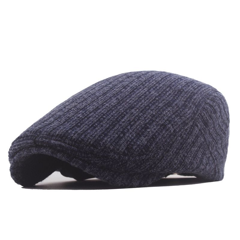 Autumn Winter Wool Knitted Warm Beret Men's Big Head Vintage Herringbone