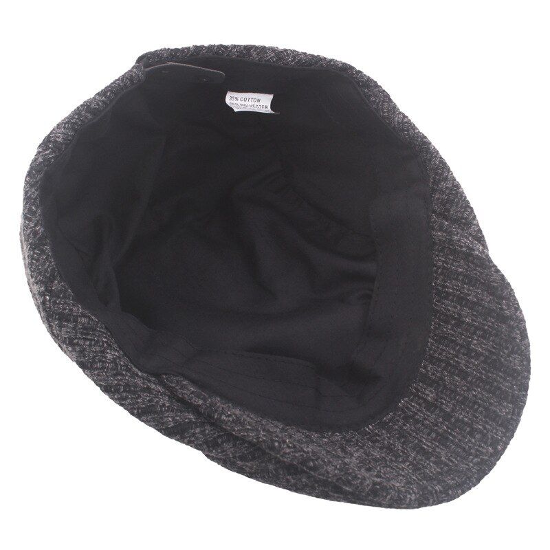 Autumn Winter Wool Knitted Warm Beret Men's Big Head Vintage Herringbone