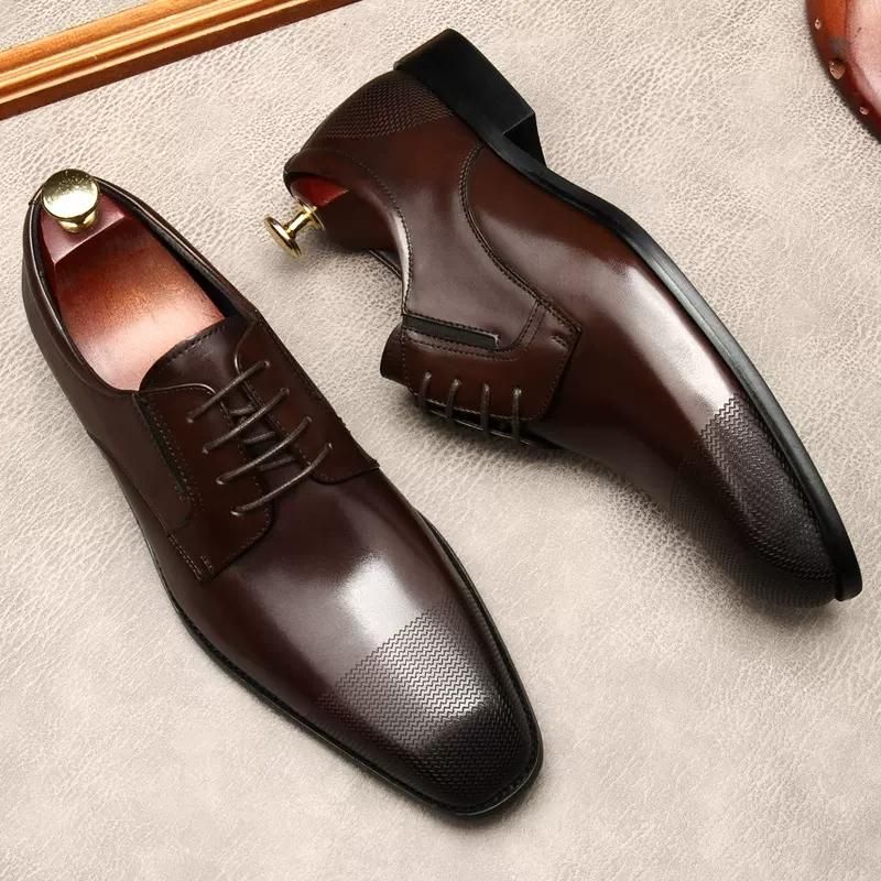 Chocolate Genuine Leather Men Fashion Shoes Business Dress Banquet