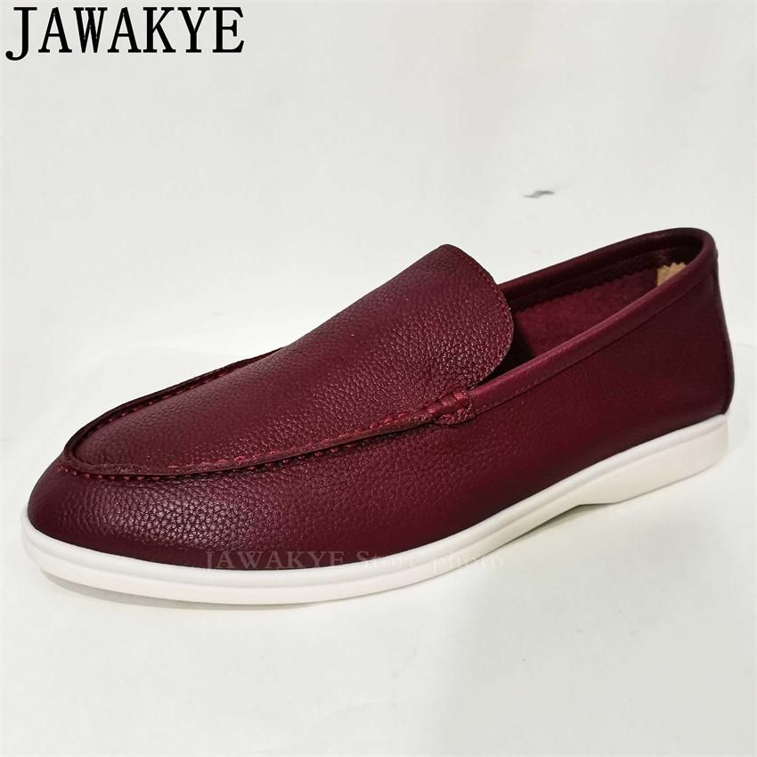 wine red Round toe Flat Loafers Shoes for Men  Rubber Sole Slip-on