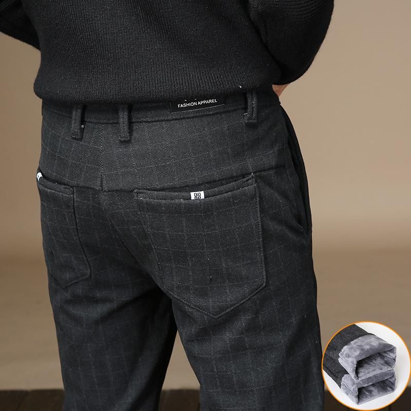 Classic elastic woolen wool trousers warm cotton thick collections solids with zipper for winter and autumn