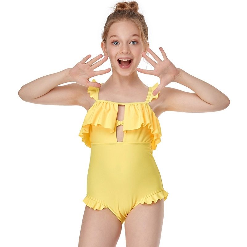 Ruffled Sling Baby Girls One-piece Swimsuit (Color:Yellow Size:116)