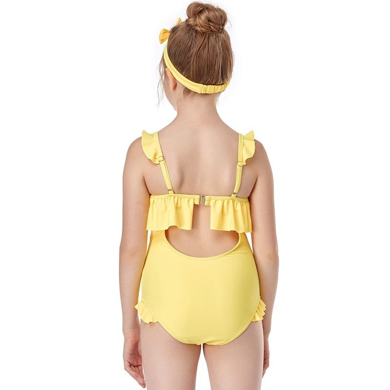 Ruffled Sling Baby Girls One-piece Swimsuit (Color:Yellow Size:116)