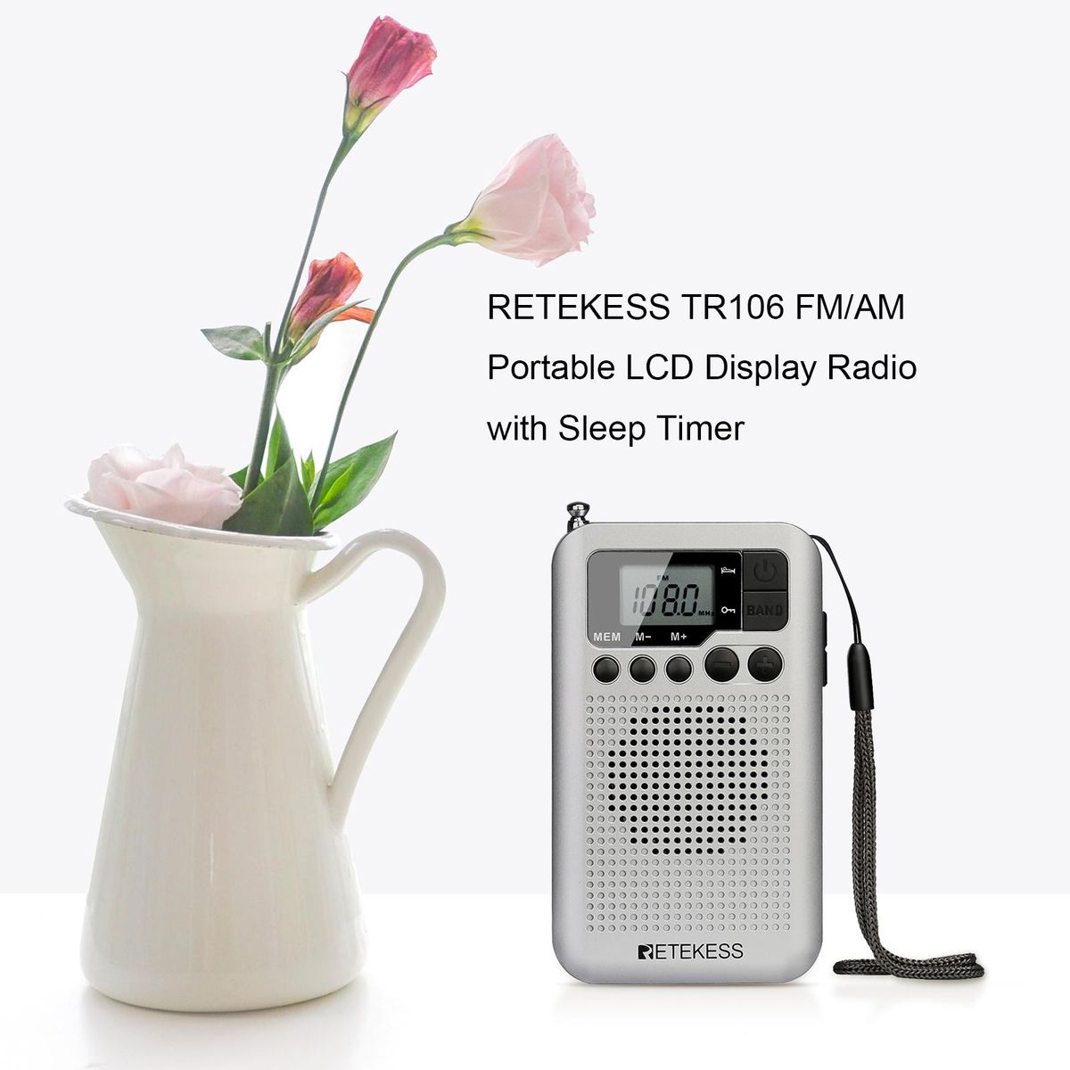 Retekess TR106 FM/AM Portable Radio with LCD Display with Sleep Timer Pocket Radio Receiver MP3 Player