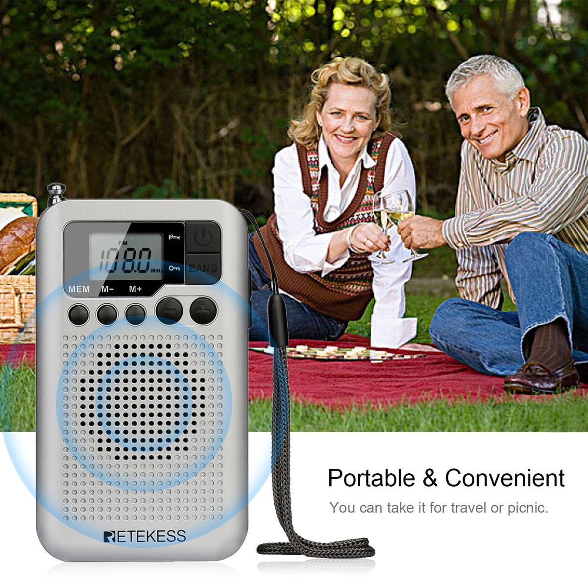 Retekess TR106 FM/AM Portable Radio with LCD Display with Sleep Timer Pocket Radio Receiver MP3 Player