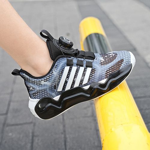 Hollow Girls Shoes Breathable Kids Sneaker Shoes Rotating Buckle Black