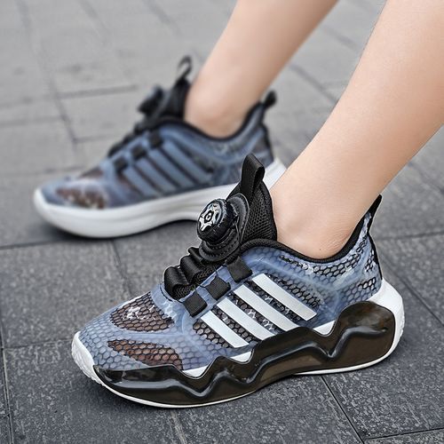 Hollow Girls Shoes Breathable Kids Sneaker Shoes Rotating Buckle Black